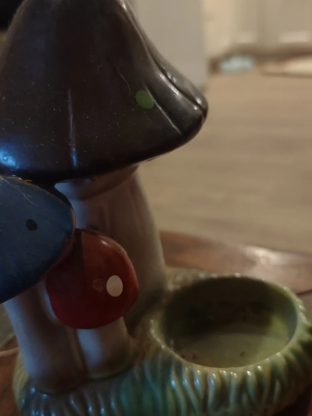 Ceramic Mushroom Tea Light Holder with Brown, Blue, and Red Mushrooms